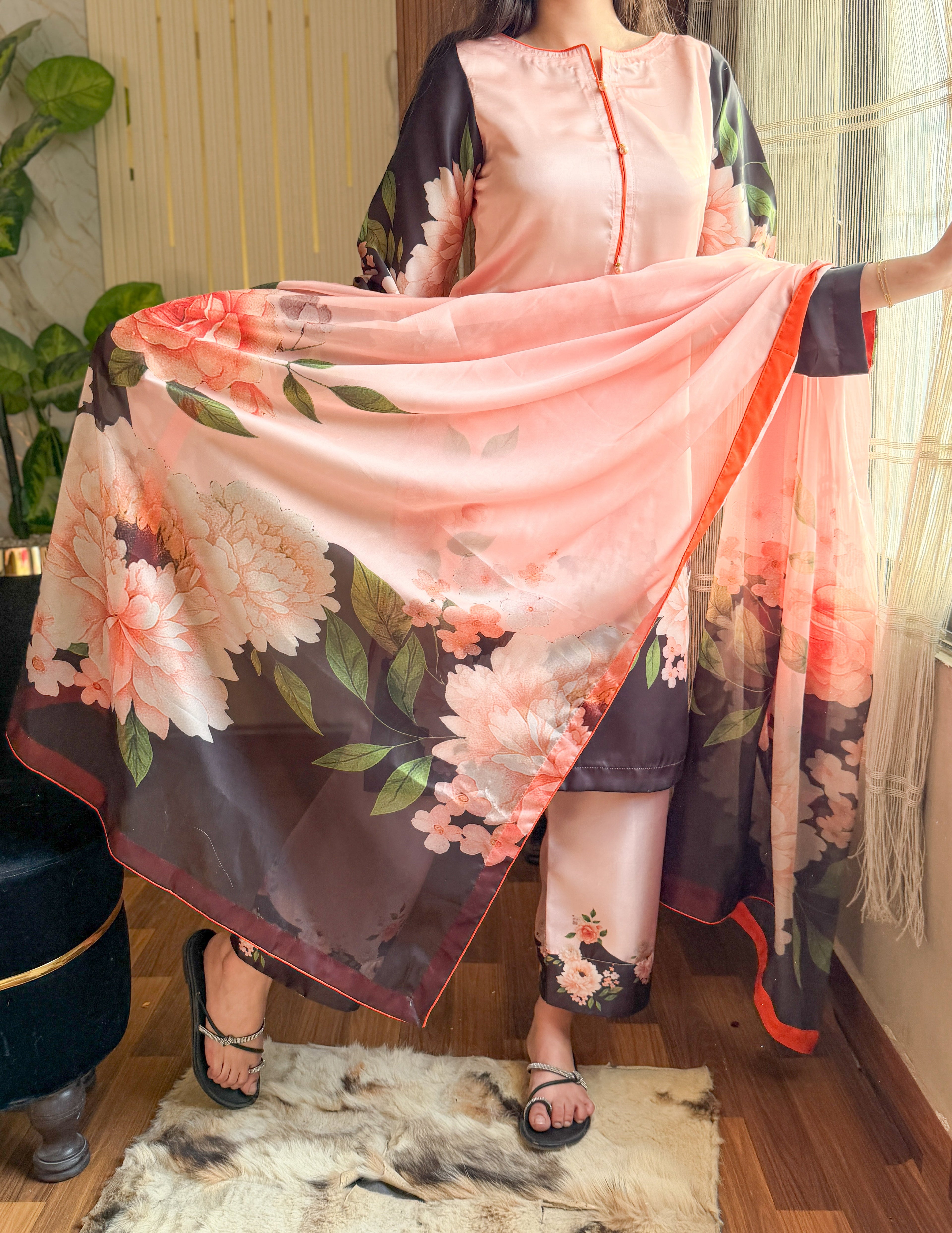 Digital Print Silk 3pcs (BLACK ROSESS)