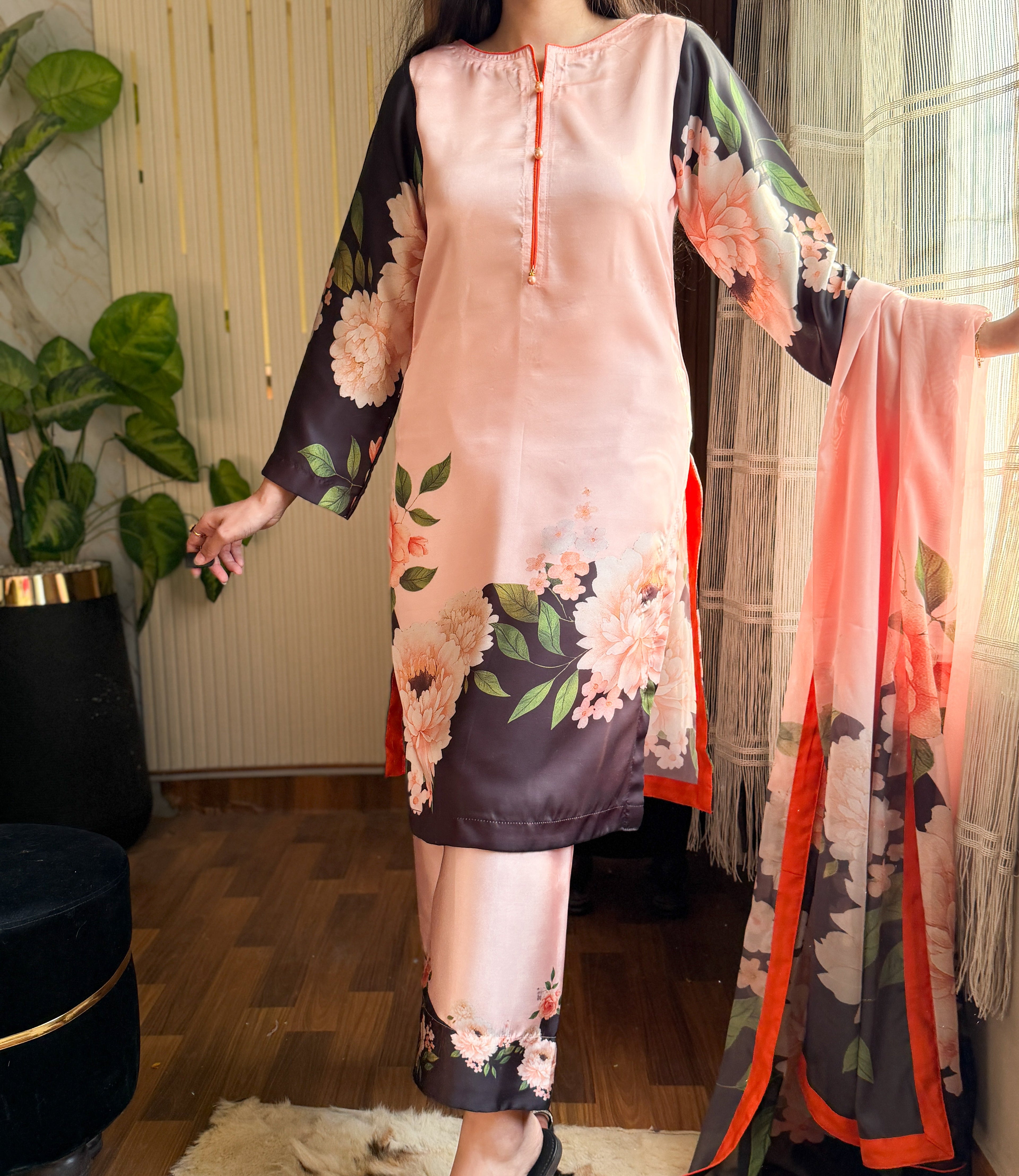 Digital Print Silk 3pcs (BLACK ROSESS)