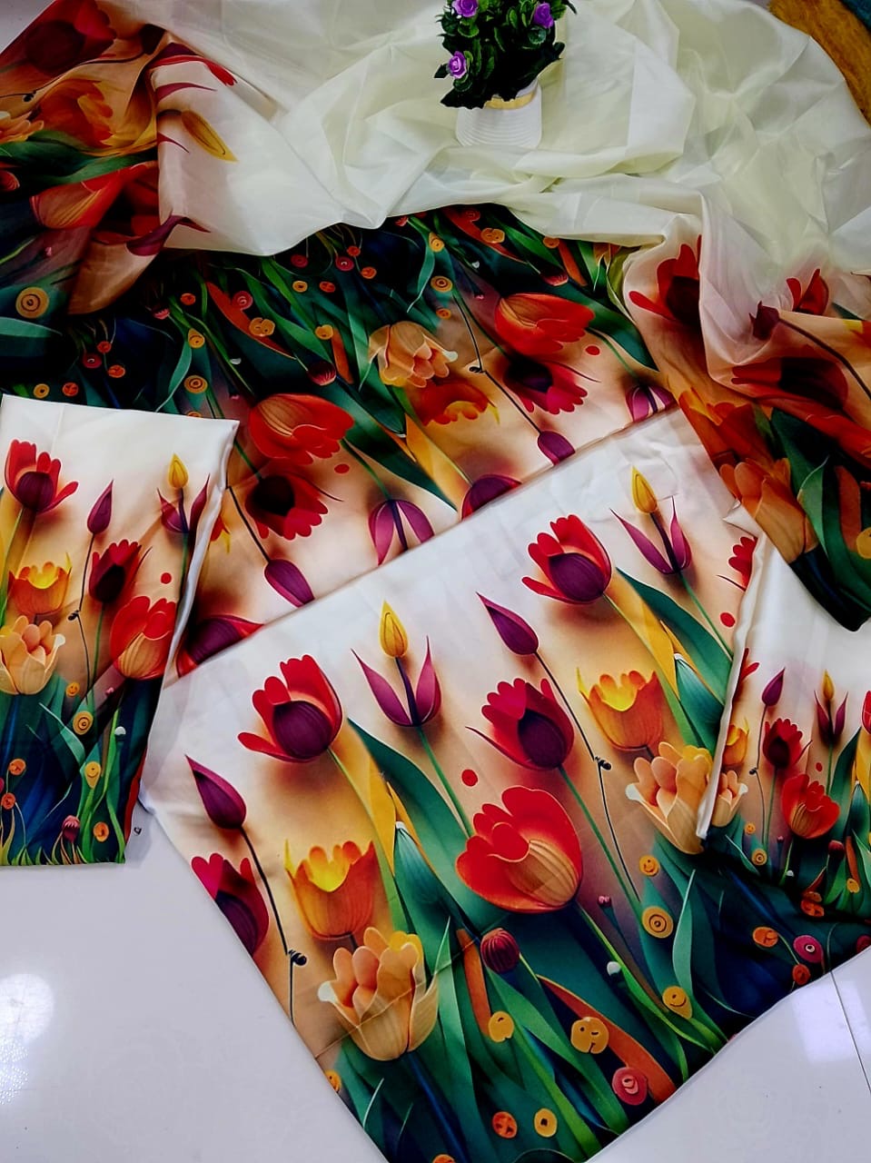 Digital Print Silk 3pcs 3D flowers