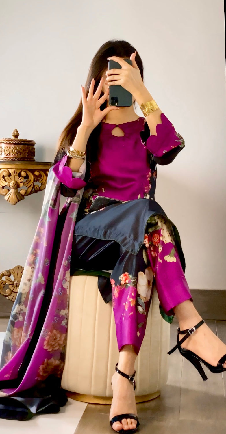 Digital Print Silk 3pcs (PURPLE BLACK)