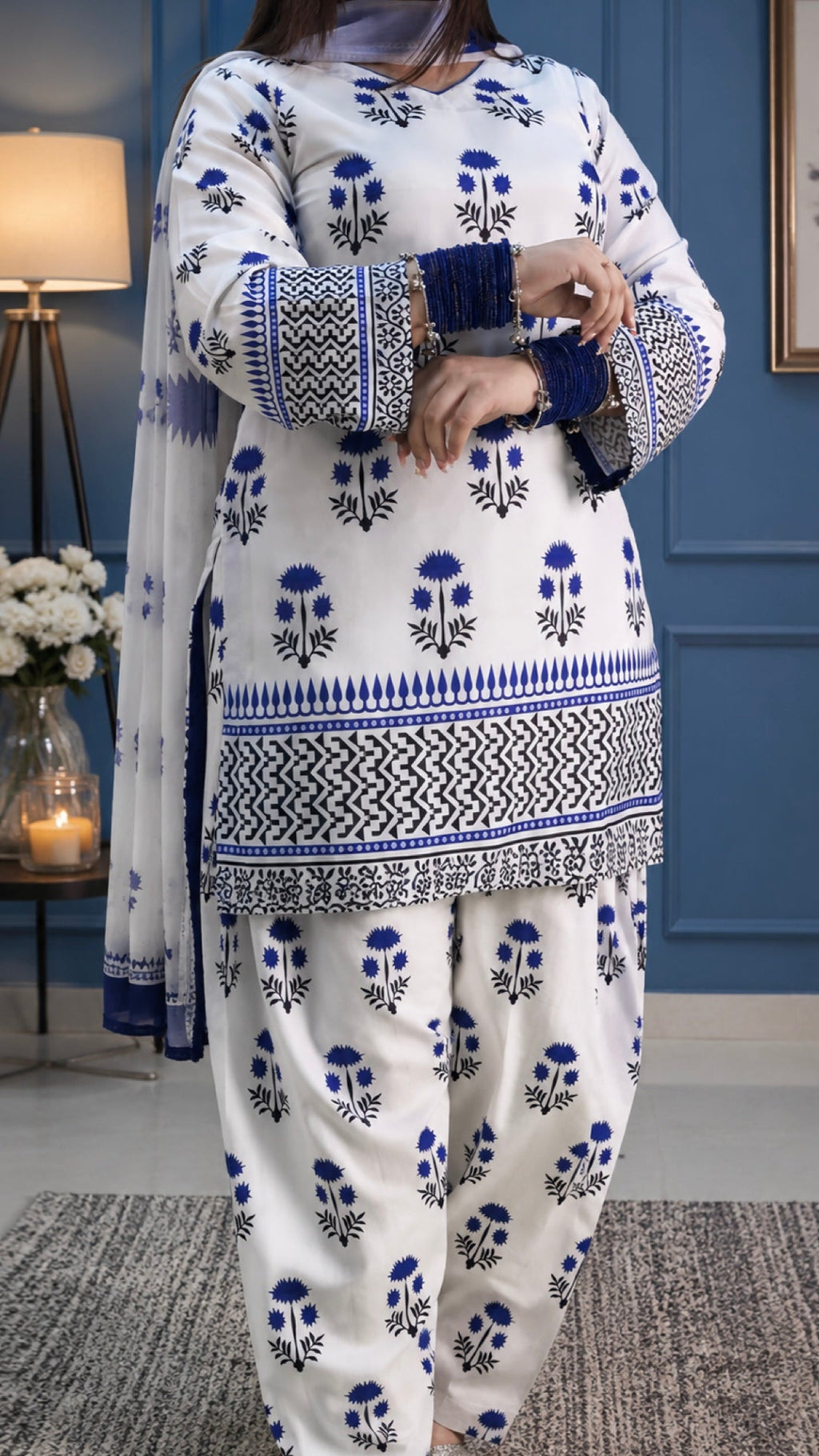 DIGITAL PRINTED SWISS LAWN 3pcs (Royal Sapphire)