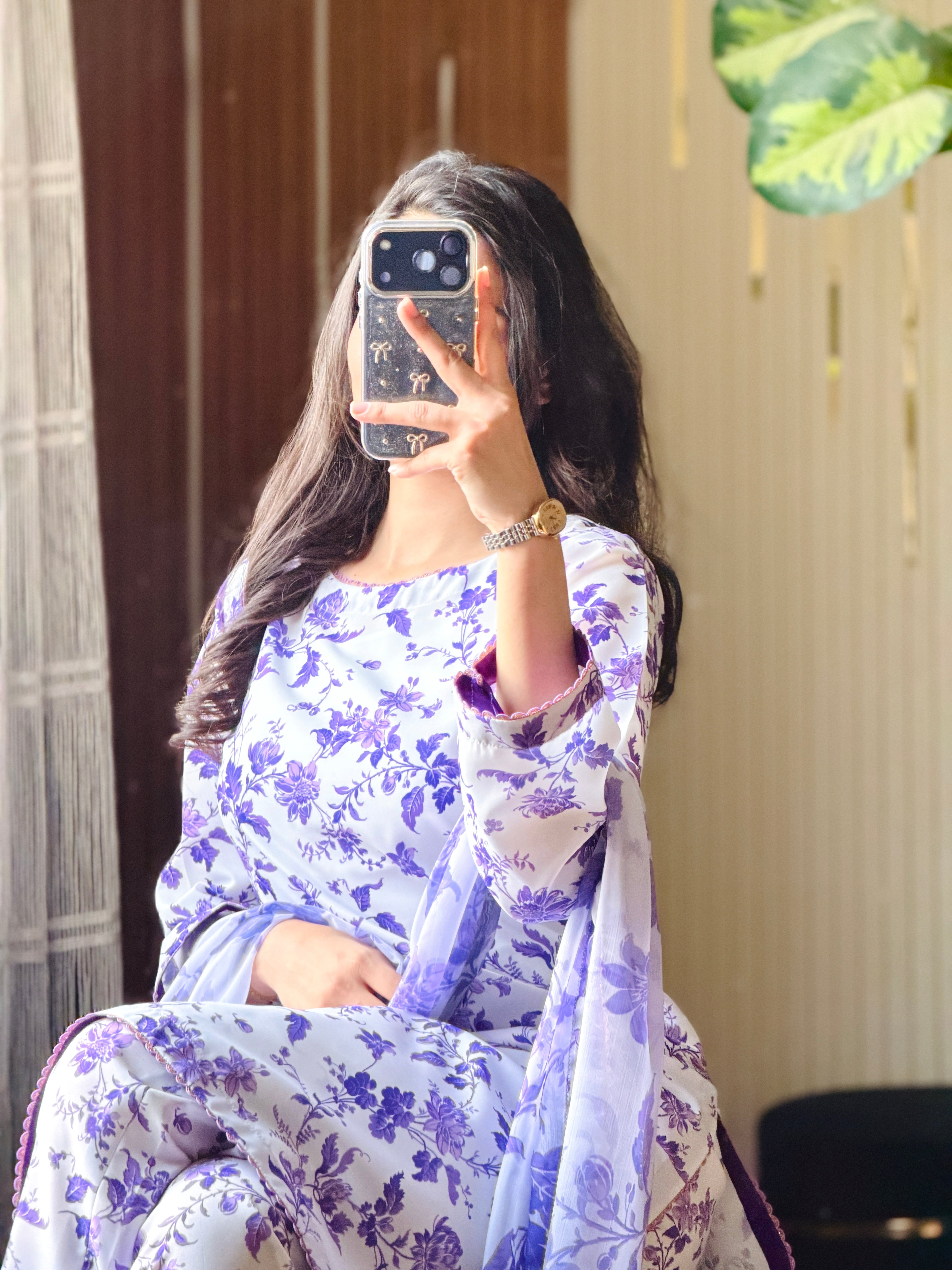 DIGITAL PRINTED SWISS LAWN 3pcs (WHITE PURPLE)