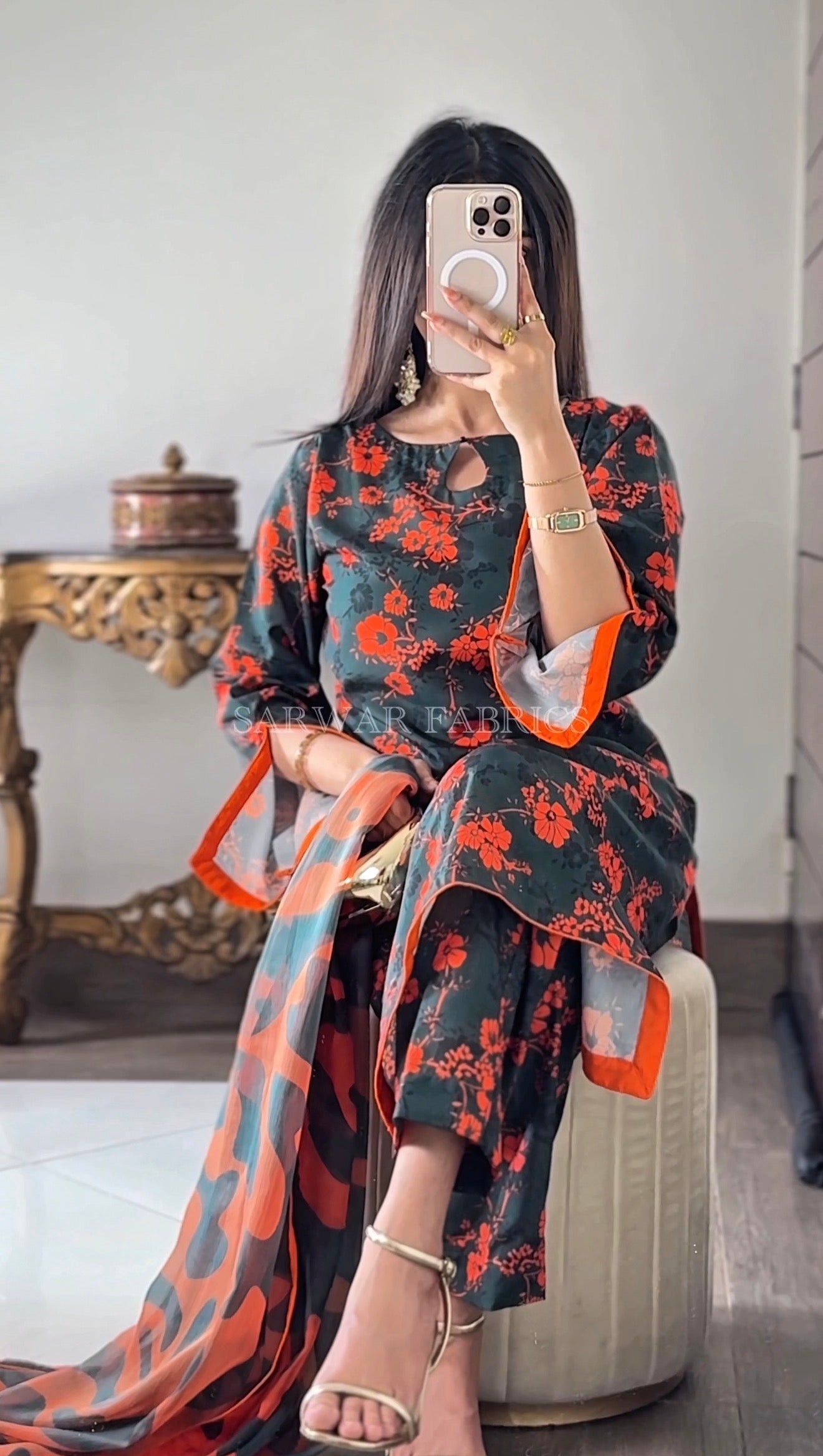 DIGITAL PRINTED SWISS LAWN 3pcs (GREEN&ORANGE)