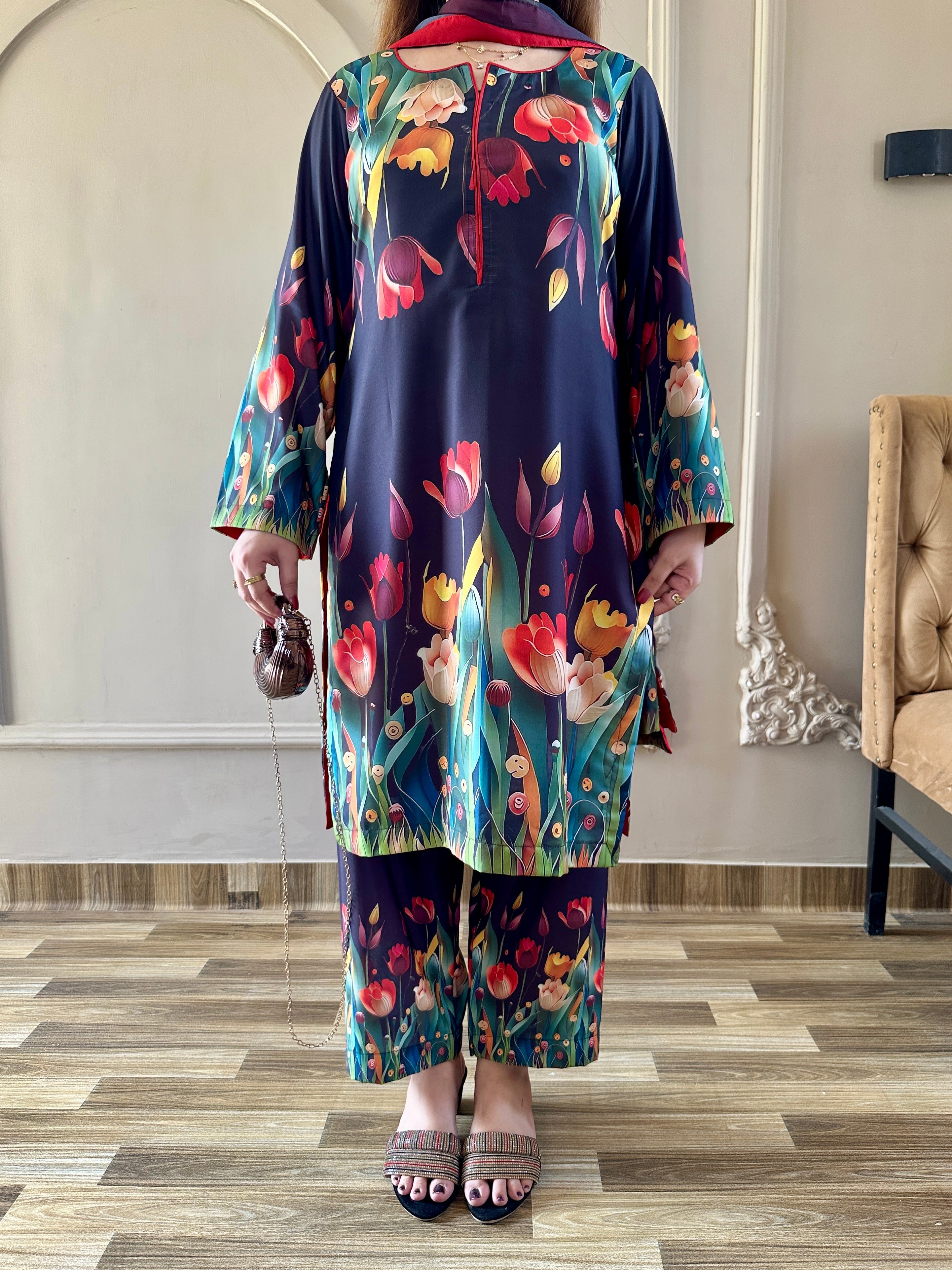 DIGITAL PRINTED SWISS LAWN 3pcs(3D TULIP BLACK)