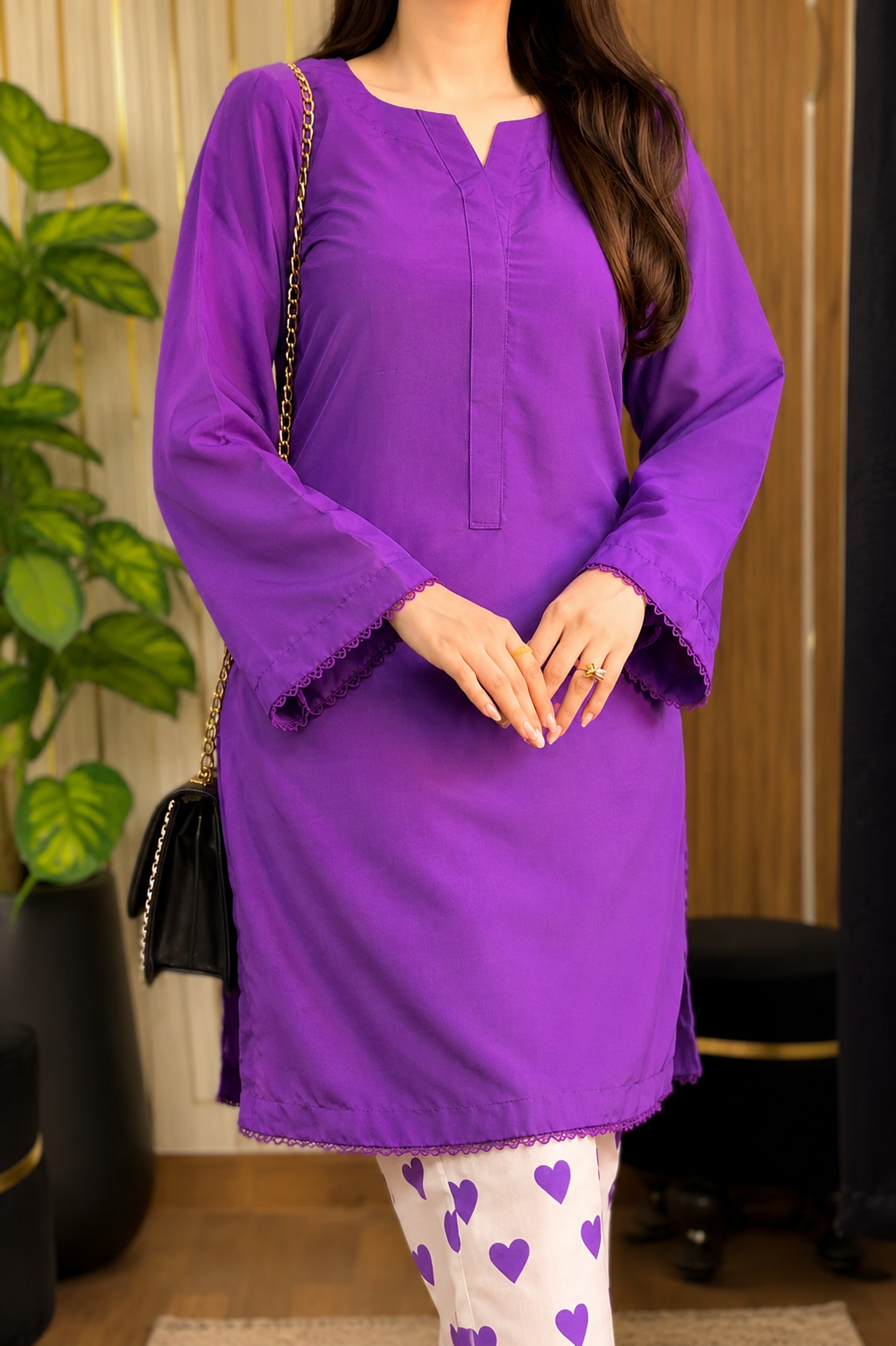 Hania Amir Style Trendy Cord Set Unstiched (PURPLE)
