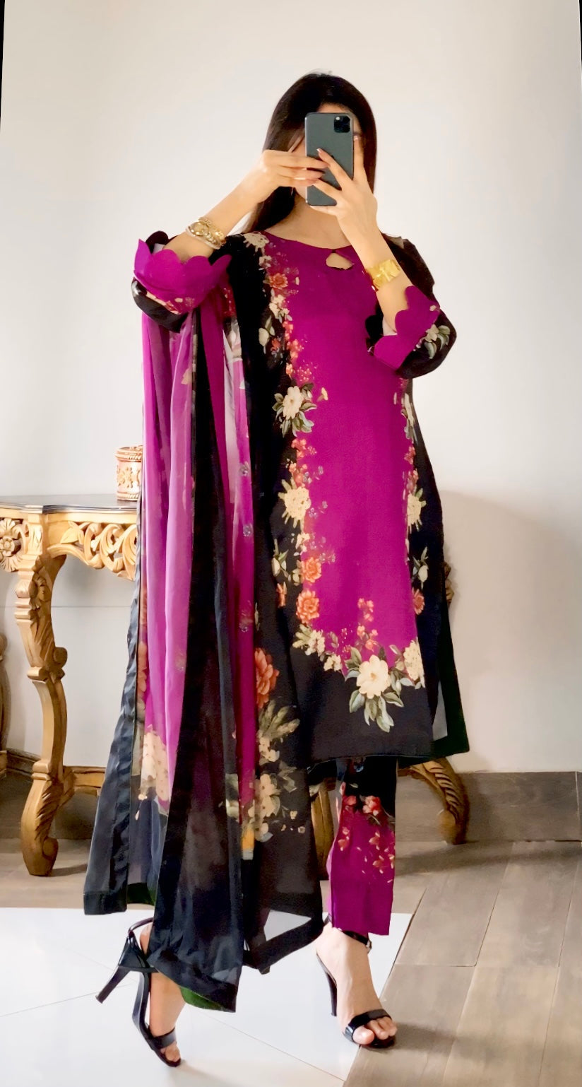 Digital Print Silk 3pcs (PURPLE BLACK)