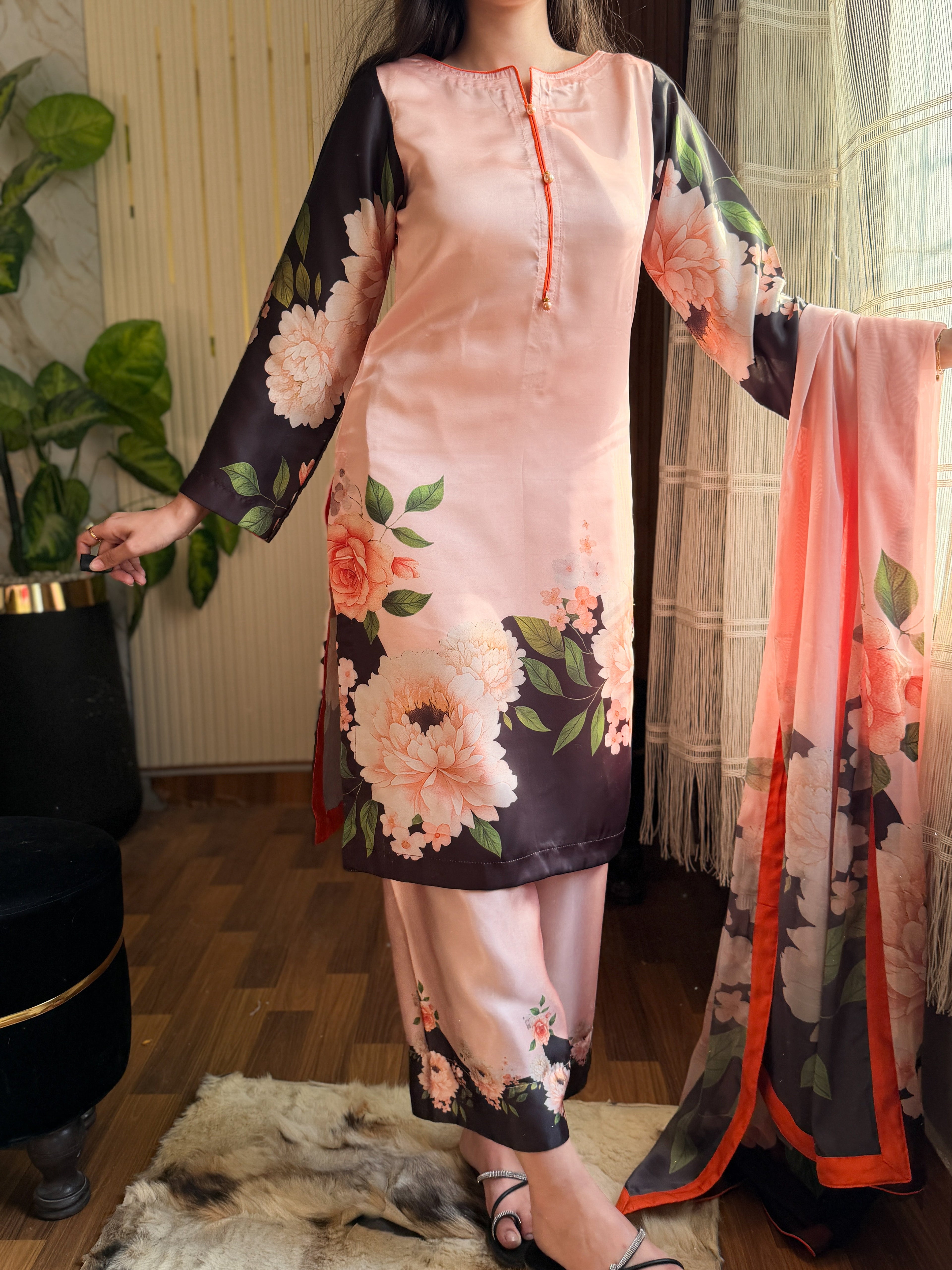 Digital Print Silk 3pcs (BLACK ROSESS)