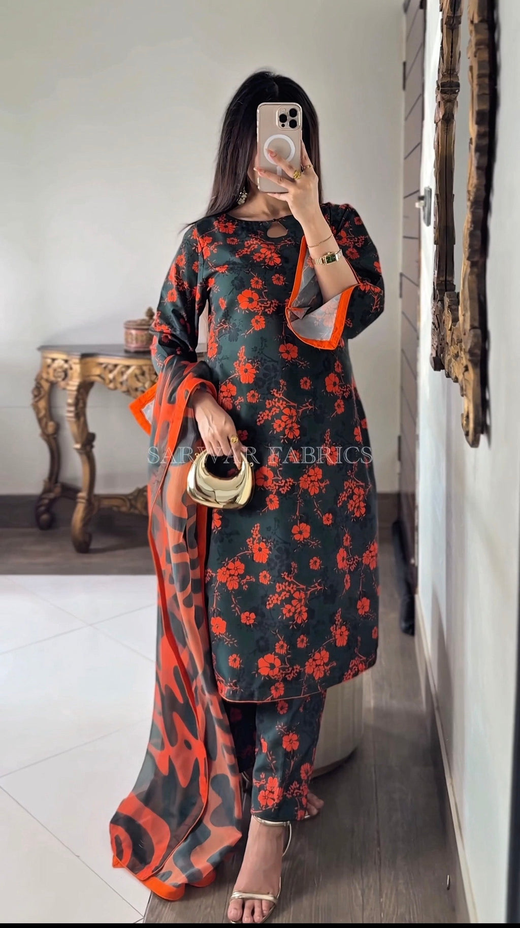DIGITAL PRINTED SWISS LAWN 3pcs (GREEN&ORANGE)