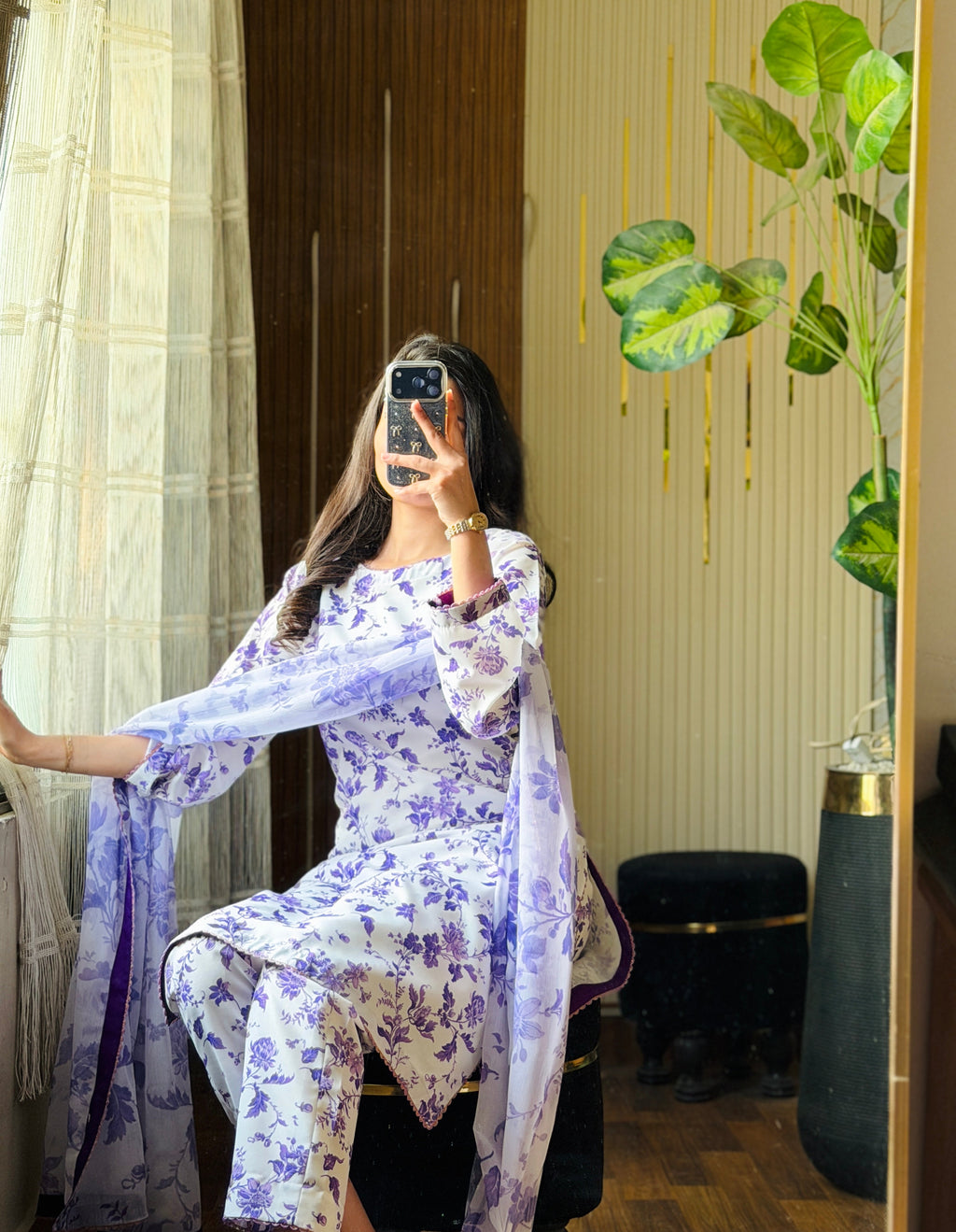 DIGITAL PRINTED SWISS LAWN 3pcs (WHITE PURPLE)