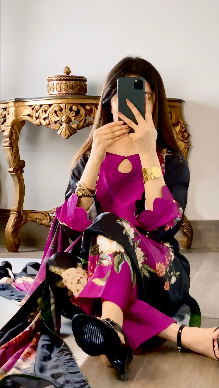 Digital Print Silk 3pcs (PURPLE BLACK)