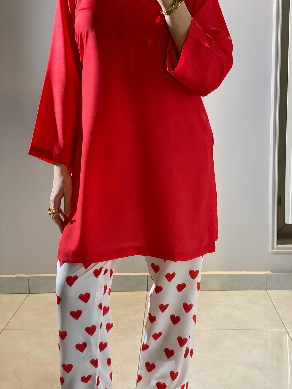 Hania Amir Style Trendy Cord Set Unstiched (RED)