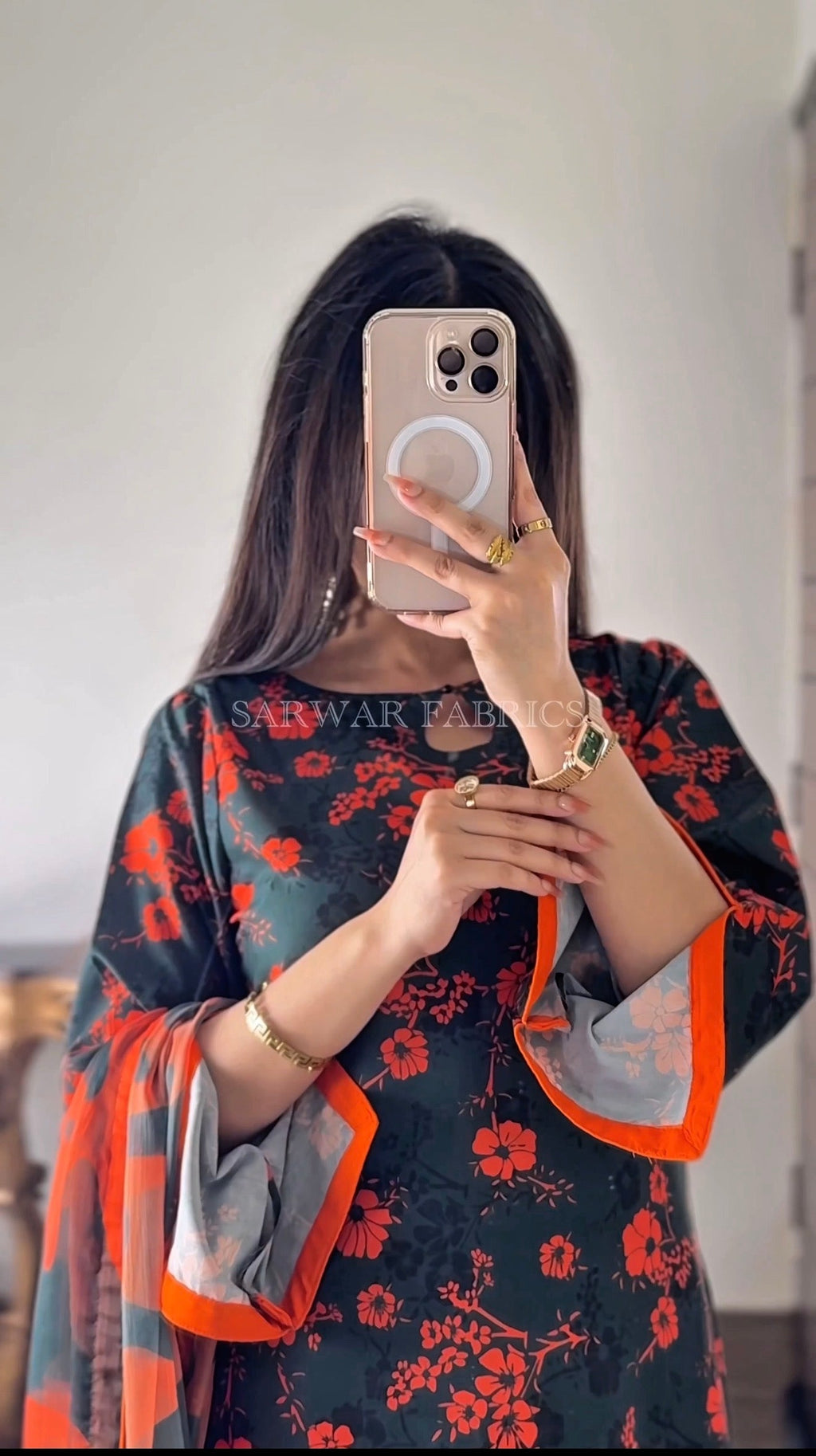 DIGITAL PRINTED SWISS LAWN 3pcs (GREEN&ORANGE)